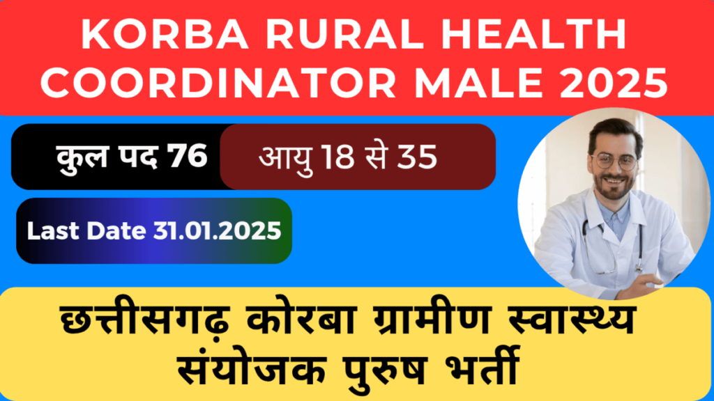 Korba Rural Health Coordinator Male 2024। छत्तीसगढ़ कोरबा ग्रामीण स्वास्थ्य संयोजक पुरुष भर्ती